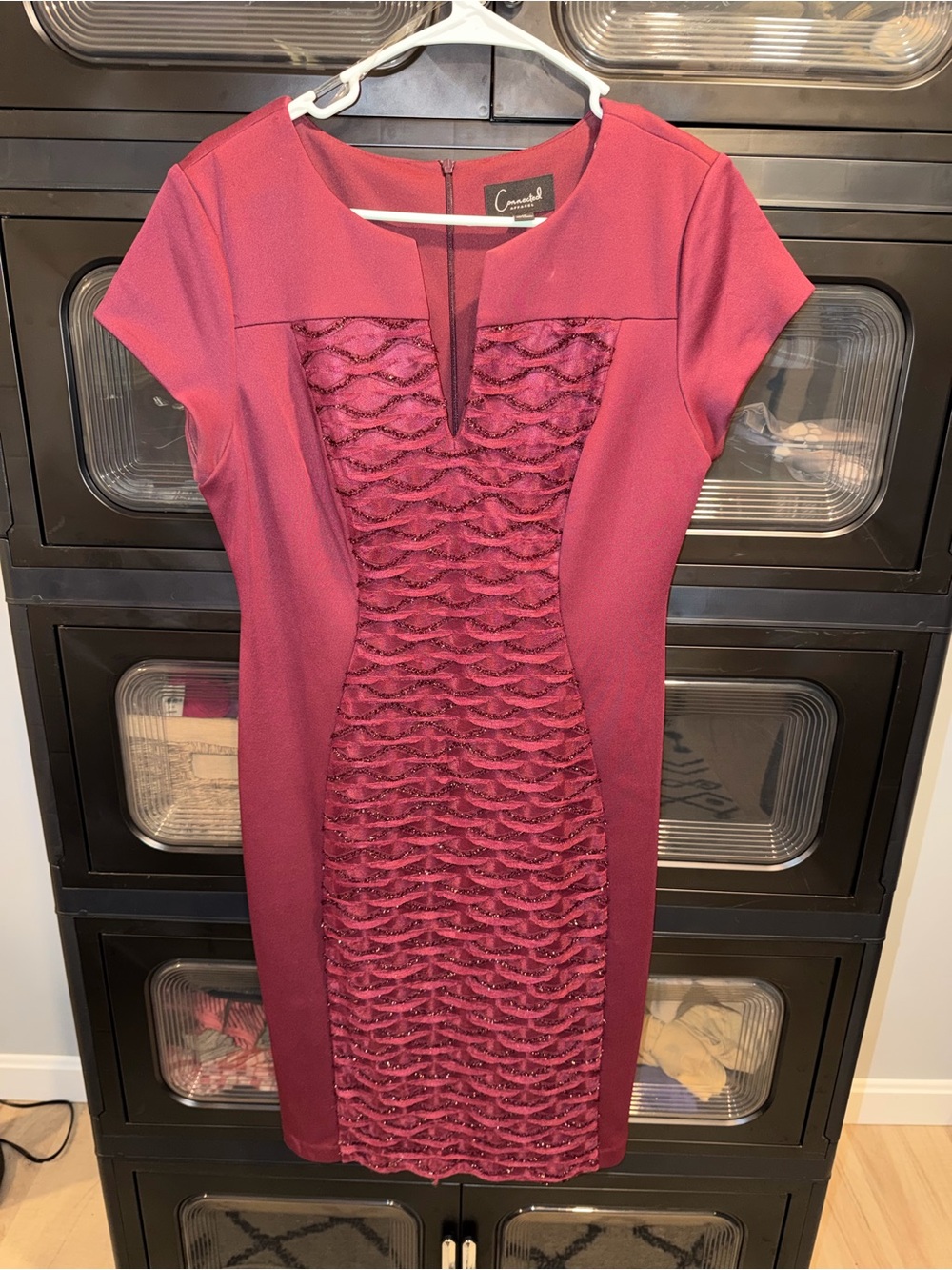Magenta Sheath Dress with Textured Front
